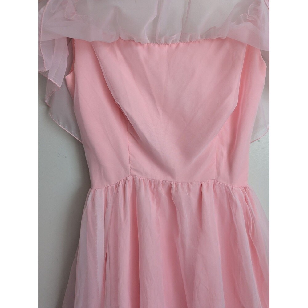 VTG 70s 80s Southern Belle Dress Princess Gown Tiered Pink Altered 0 XS Costume - Picture 5 of 9